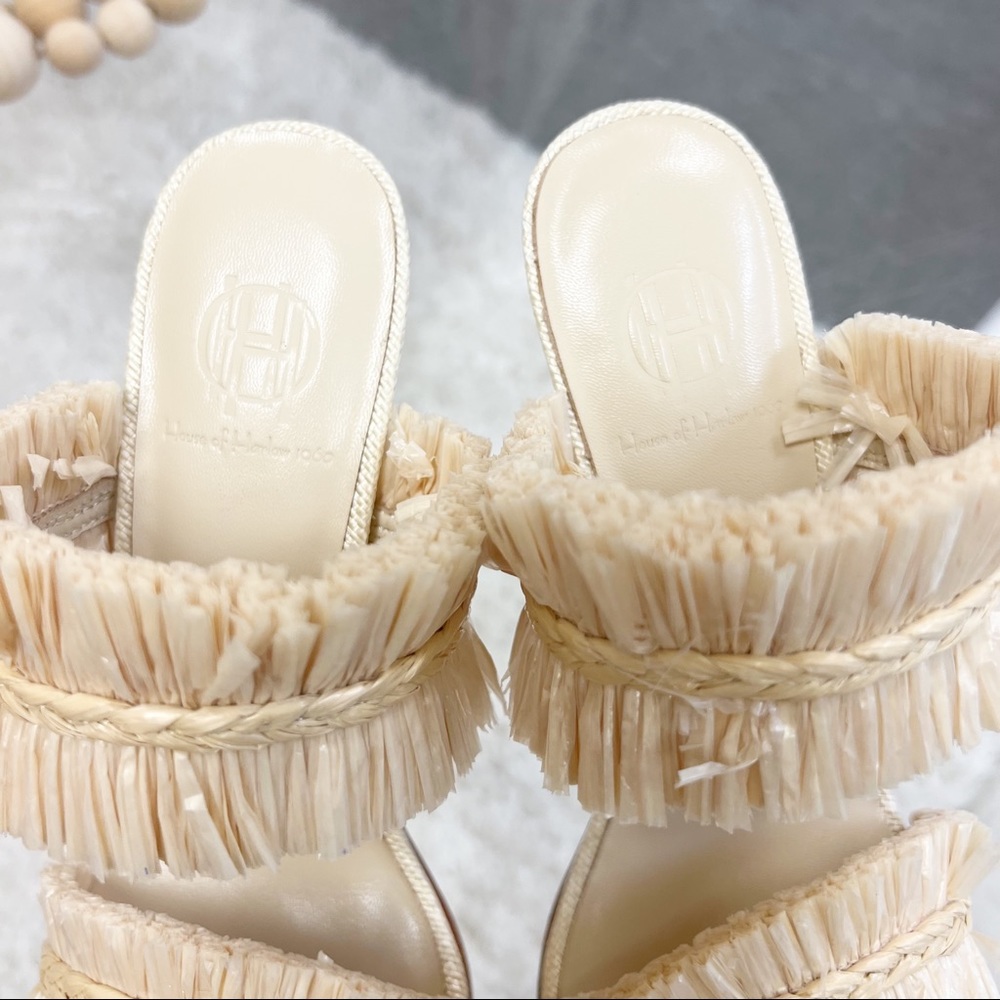 House of Harlow 1960 x REVOLVE Frayed Raffia High Heel in Cream Sandals Boho New - Picture 7 of 11